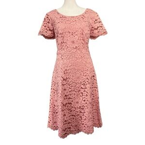 Talbots Dusky Pink Lace Fit & Flare Cotton Blend Short Sleeve Dress (Size 10)